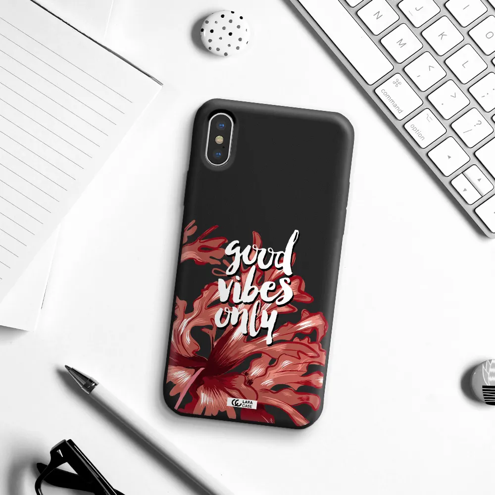 Tropical Vibes Red Apple iPhone XS Silicone black Case
