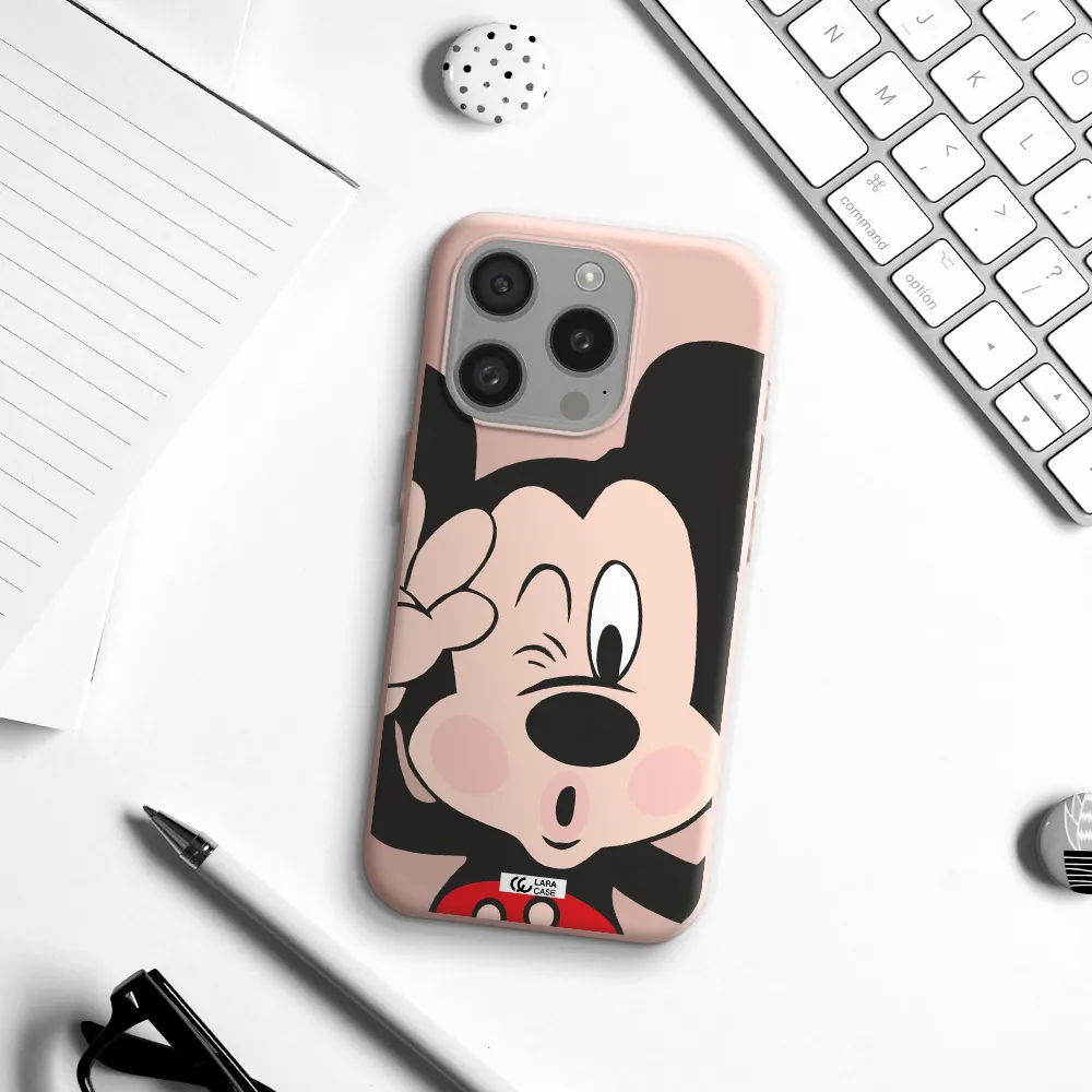Mickey Mouse Apple Iphone 15 Pro Silicone Pastel Pink Case