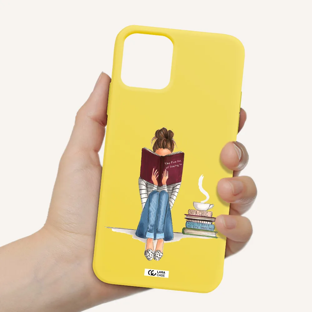 Reading Hobby Girl Apple iPhone 11 pro Silicone canary yellow Case