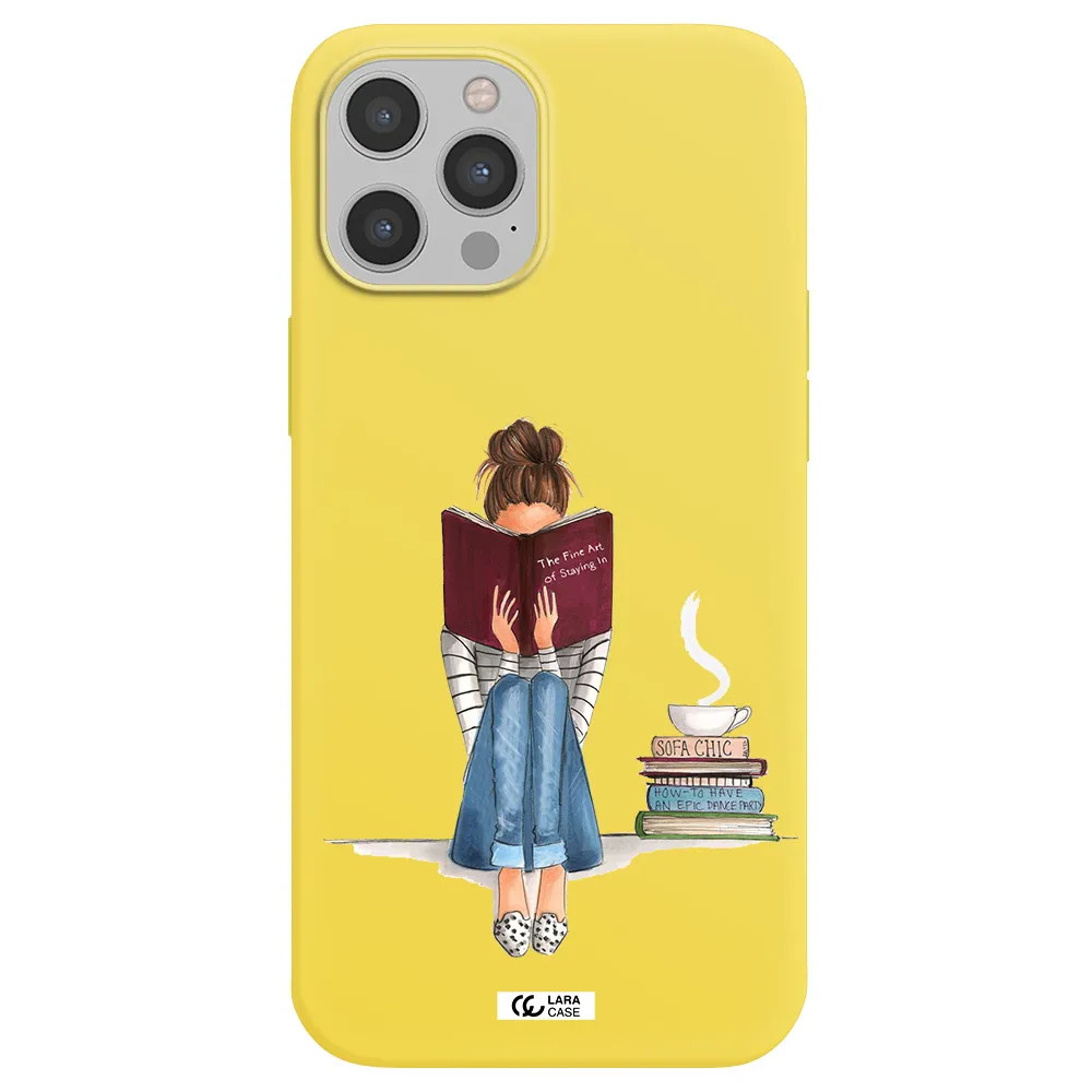 Reading Hobby Girl Apple iPhone 12 pro max Silicone canary yellow Case