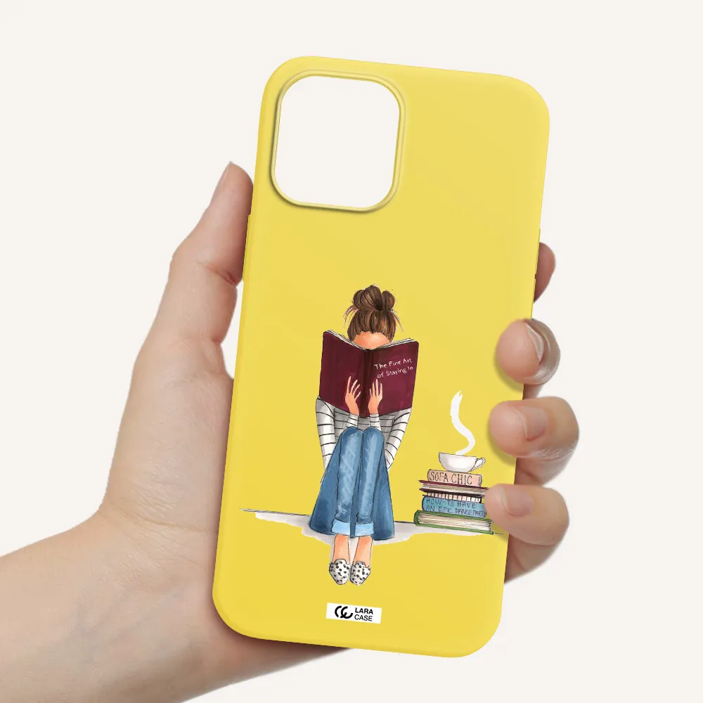 Reading Hobby Girl Apple iPhone 12 pro max Silicone canary yellow Case