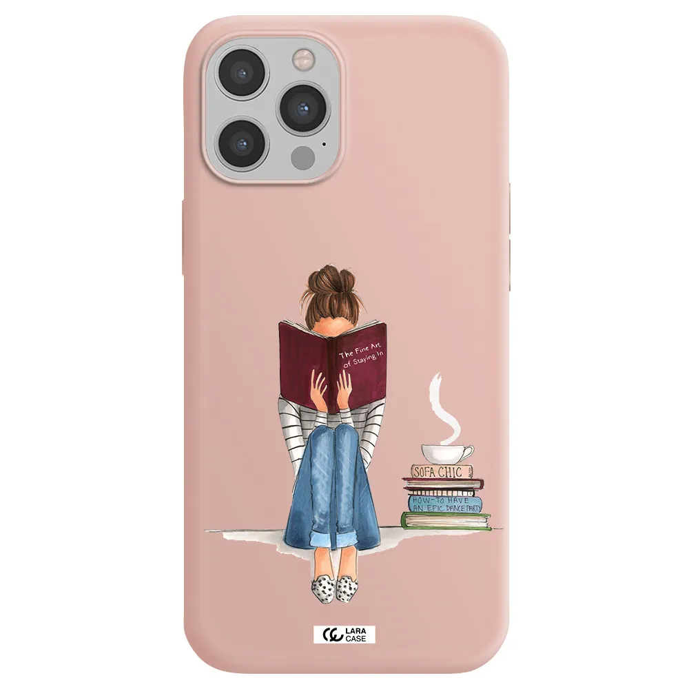 Reading Hobby Girl Apple iPhone 12 pro max Silicone pastel pink Case