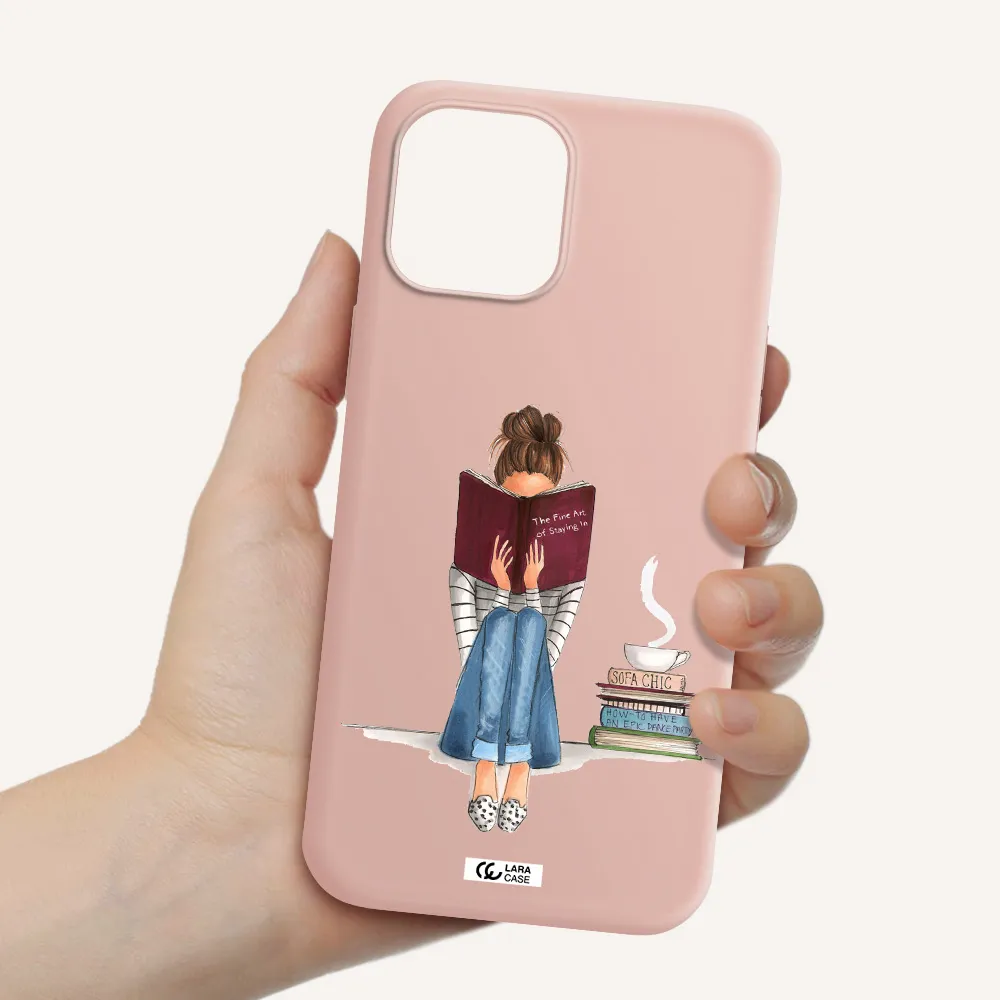 Reading Hobby Girl Apple iPhone 12 pro max Silicone pastel pink Case