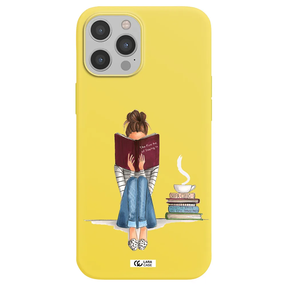 Reading Hobby Girl Apple iPhone 12 pro Silicone canary yellow Case