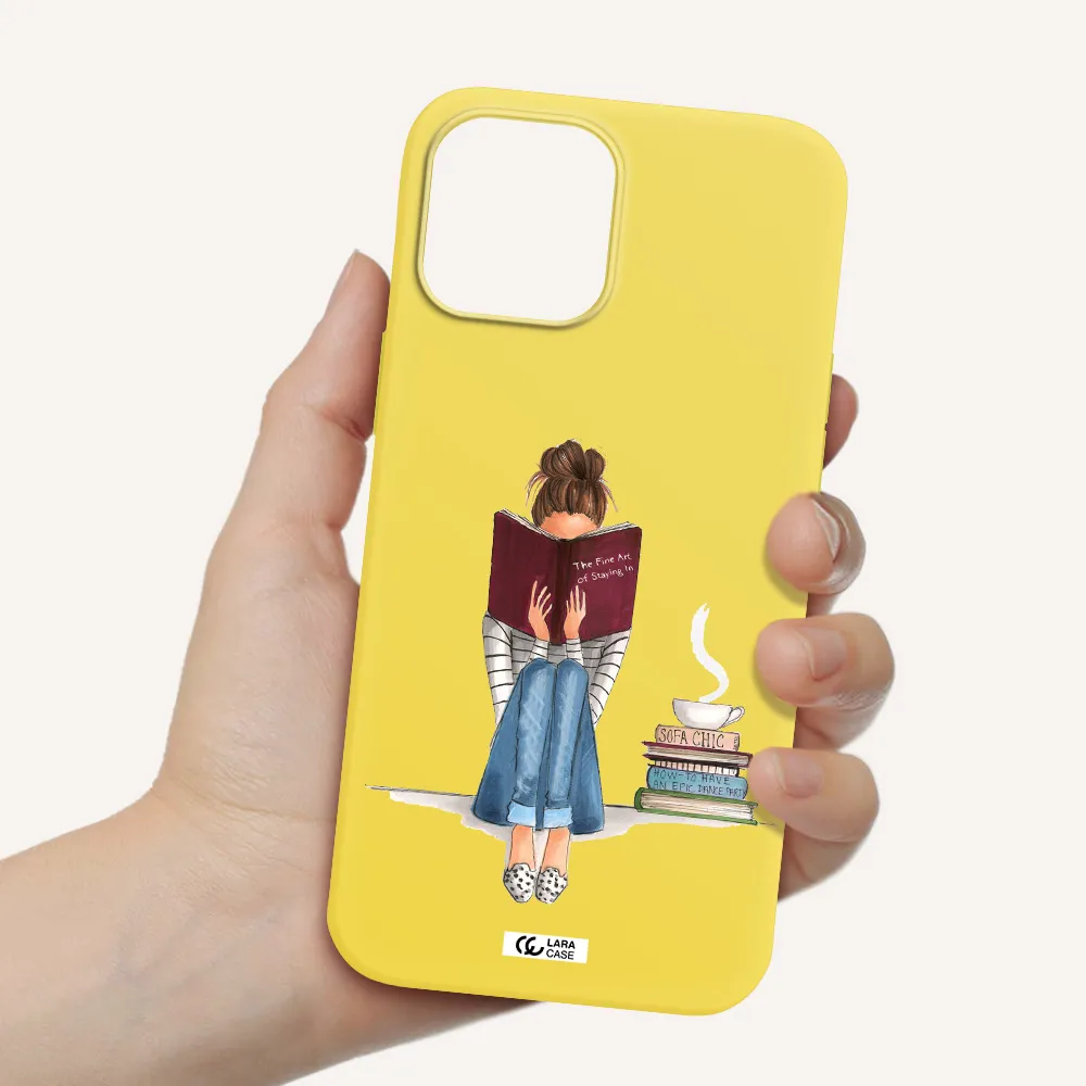 Reading Hobby Girl Apple iPhone 12 pro Silicone canary yellow Case