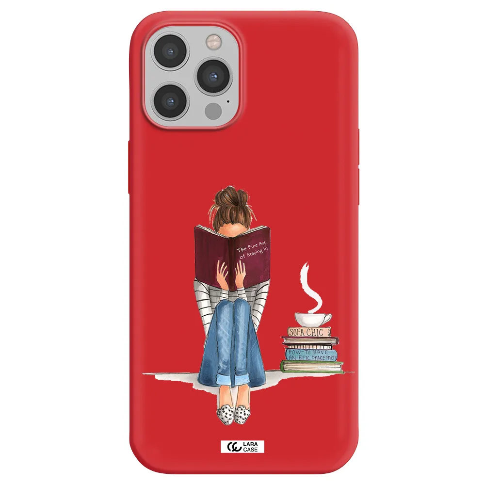 Reading Hobby Girl Apple iPhone 12 pro Silicone Imperial Red Case