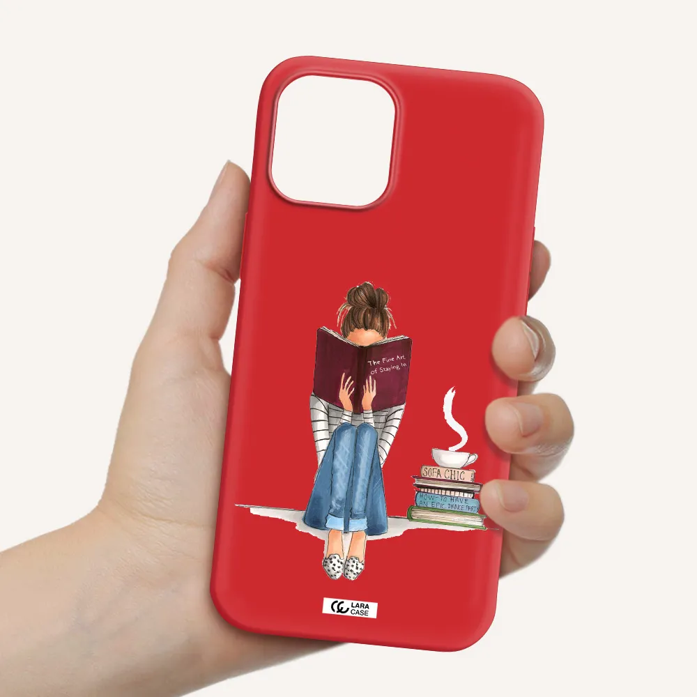 Reading Hobby Girl Apple iPhone 12 pro Silicone Imperial Red Case