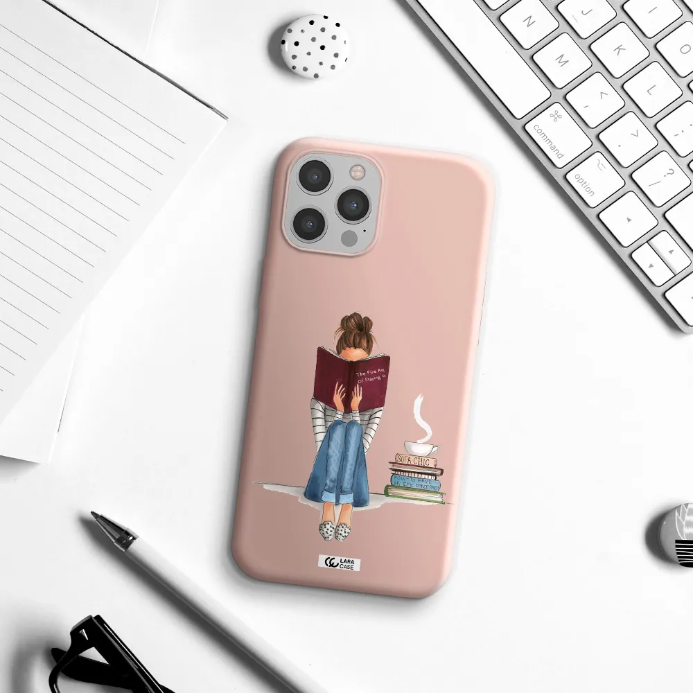 Reading Hobby Girl Apple iPhone 12 pro Silicone pastel pink Case