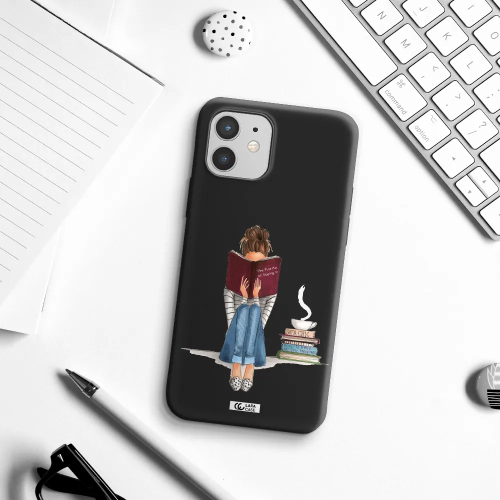 Reading Hobby Girl Apple iPhone 12 Silicone black Case