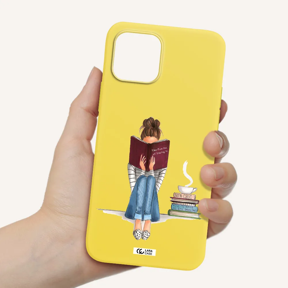 Reading Hobby Girl Apple iPhone 12 Silicone canary yellow Case