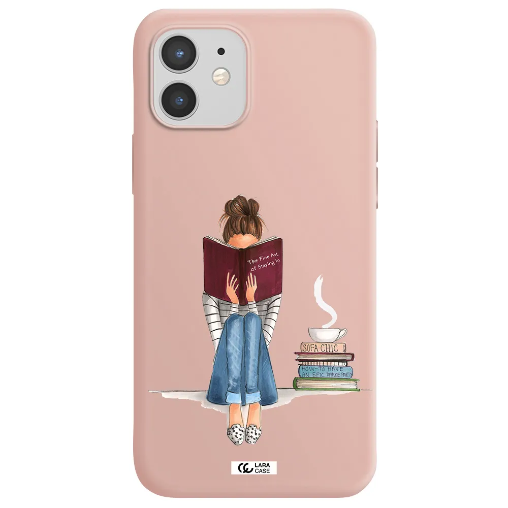 Reading Hobby Girl Apple iPhone 12 Silicone pastel pink Case