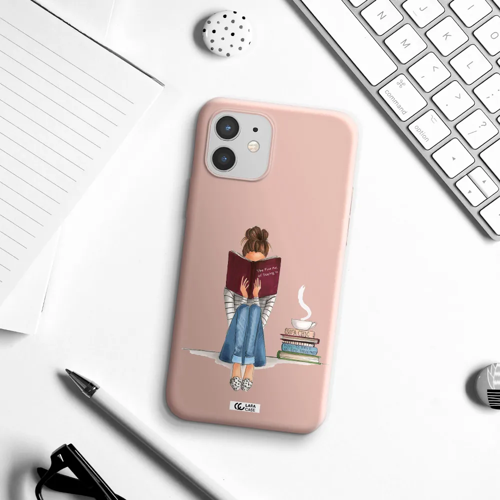 Reading Hobby Girl Apple iPhone 12 Silicone pastel pink Case