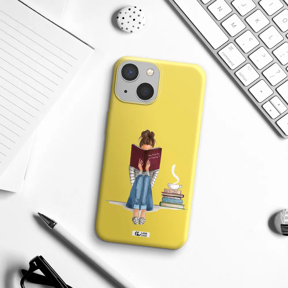 Reading Hobby Girl Apple iPhone 13 mini Silicone canary yellow Case