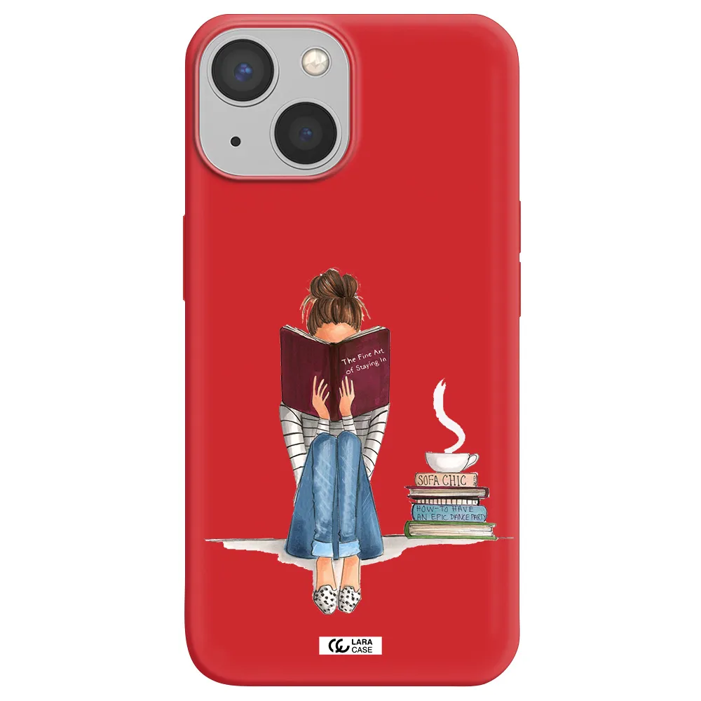 Reading Hobby Girl Apple iPhone 13 mini Silicone Imperial Red Case