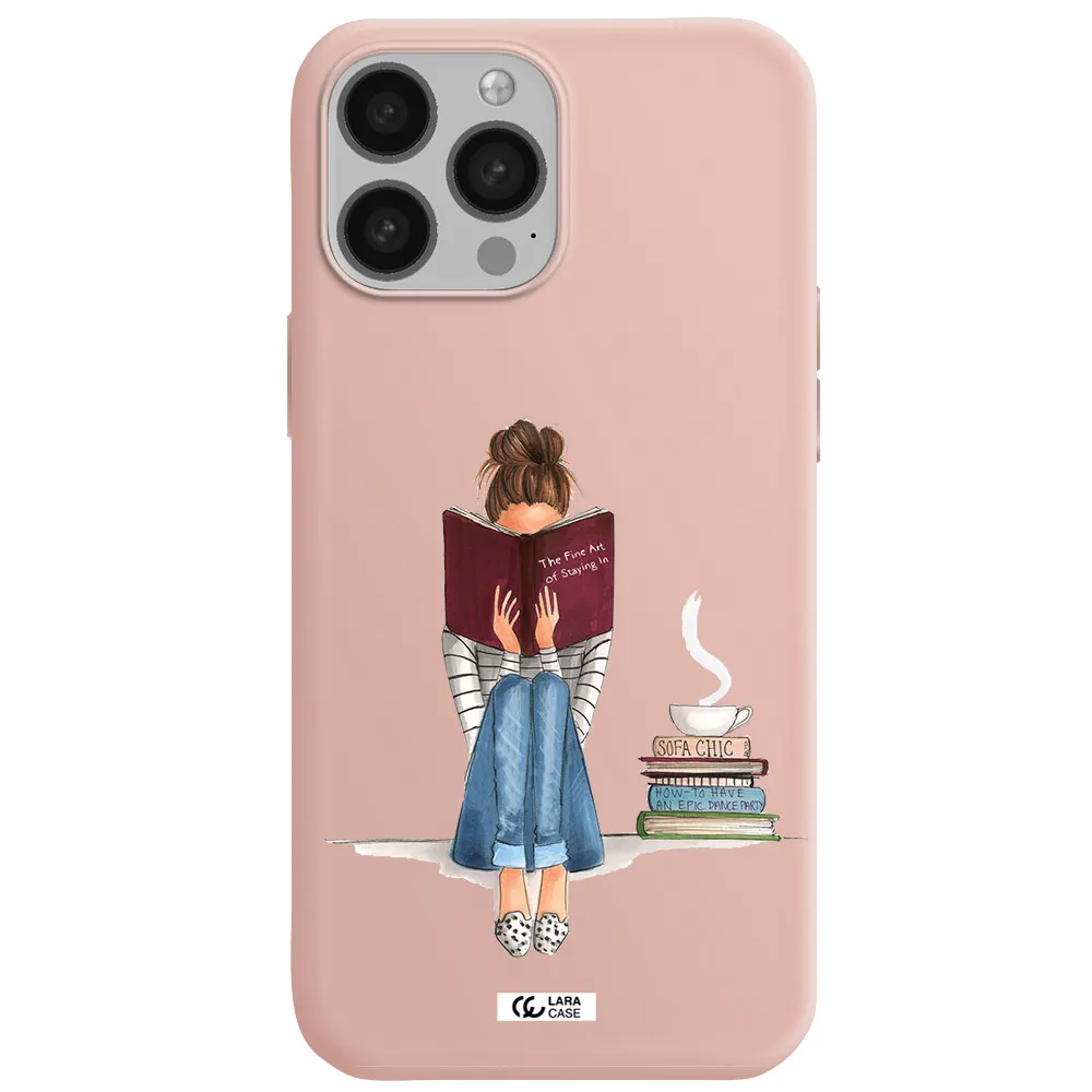 Reading Hobby Girl Apple iPhone 13 Pro Max Silicone pastel pink Case