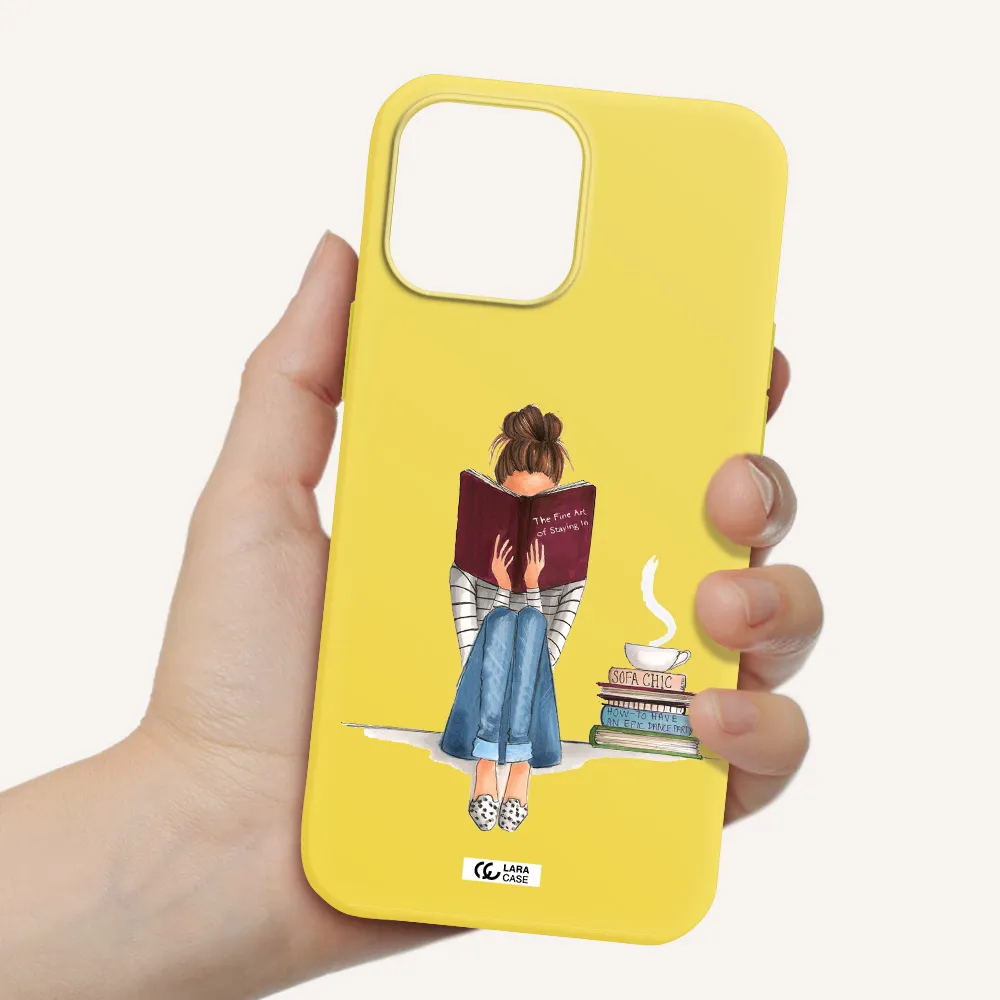 Reading Hobby Girl Apple iPhone 13 Pro Silicone canary yellow Case