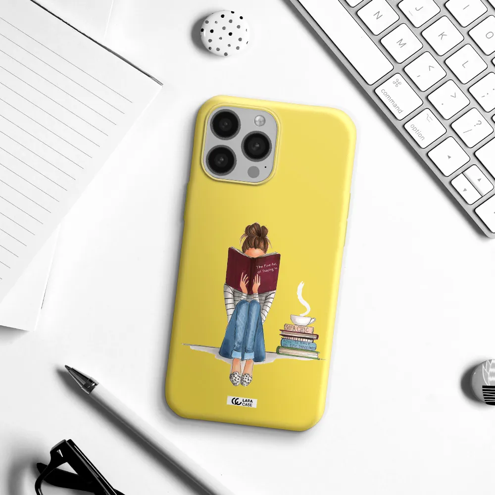 Reading Hobby Girl Apple iPhone 13 Pro Silicone canary yellow Case