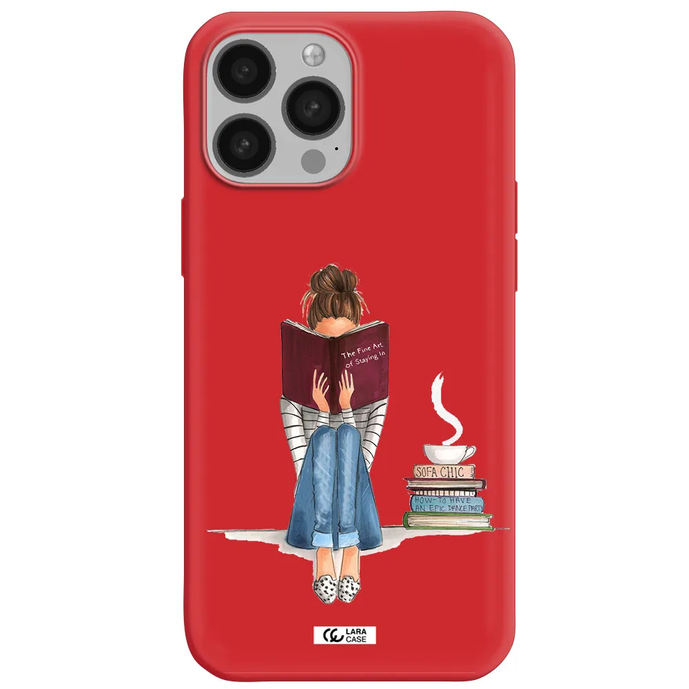 Reading Hobby Girl Apple iPhone 13 Pro Silicone Imperial Red Case