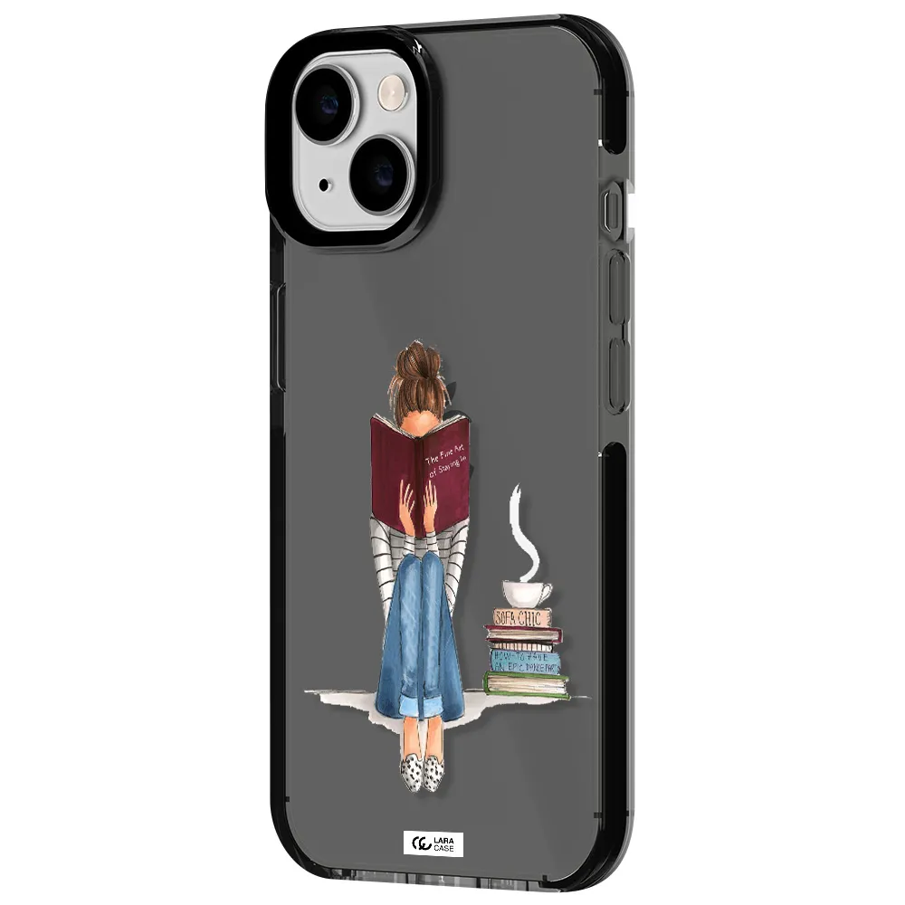 Reading Hobby Girl Apple iPhone 14 impact Smoke Black Case