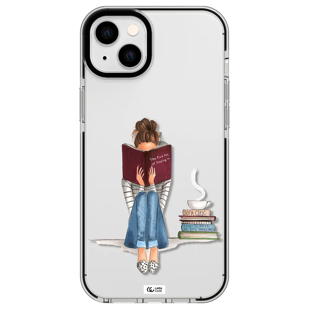 Reading Hobby Girl Apple iPhone 14 plus impact black border Case