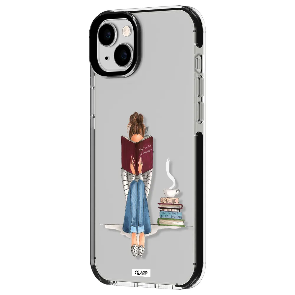 Reading Hobby Girl Apple iPhone 14 plus impact black border Case