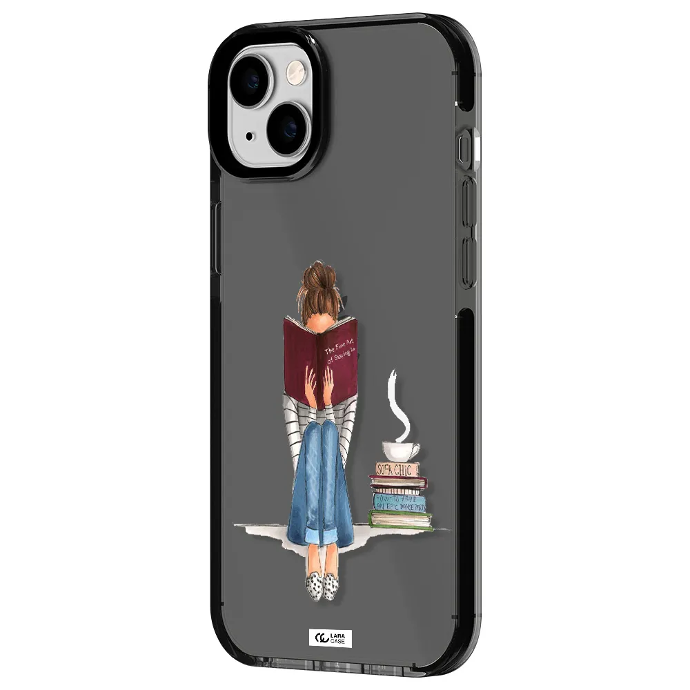 Reading Hobby Girl Apple iPhone 14 plus impact Smoke Black Case