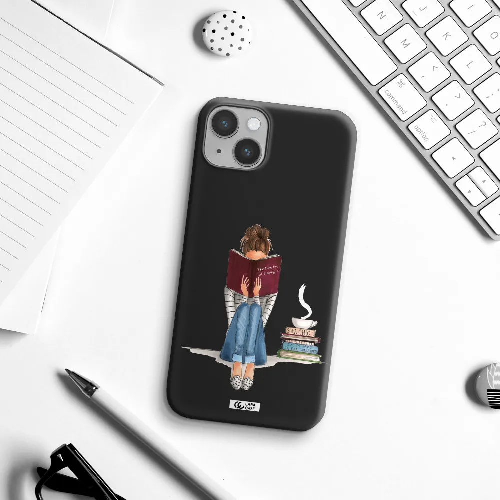 Reading Hobby Girl Apple iPhone 14 plus Silicone black Case