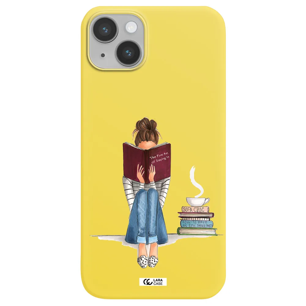 Reading Hobby Girl Apple iPhone 14 plus Silicone canary yellow Case