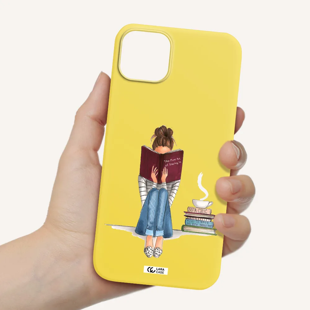 Reading Hobby Girl Apple iPhone 14 plus Silicone canary yellow Case