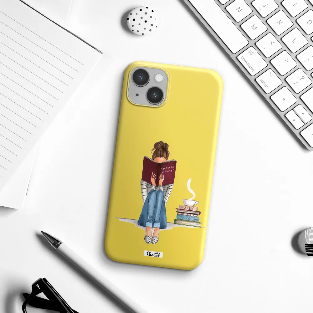 Reading Hobby Girl Apple iPhone 14 plus Silicone canary yellow Case