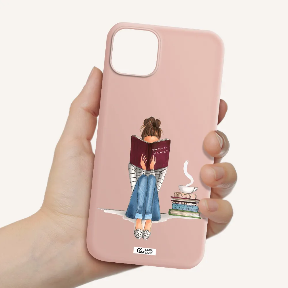 Reading Hobby Girl Apple iPhone 14 plus Silicone pastel pink Case