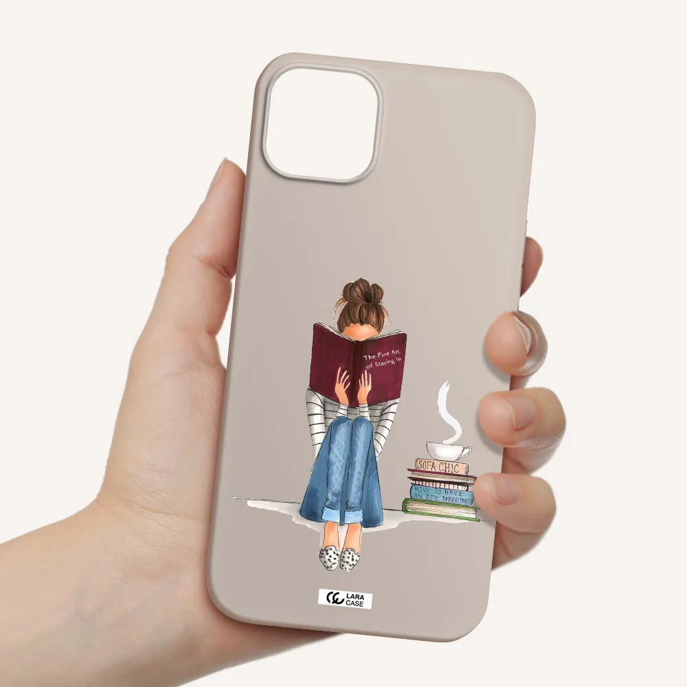 Reading Hobby Girl Apple iPhone 14 plus Silicone Stone Case
