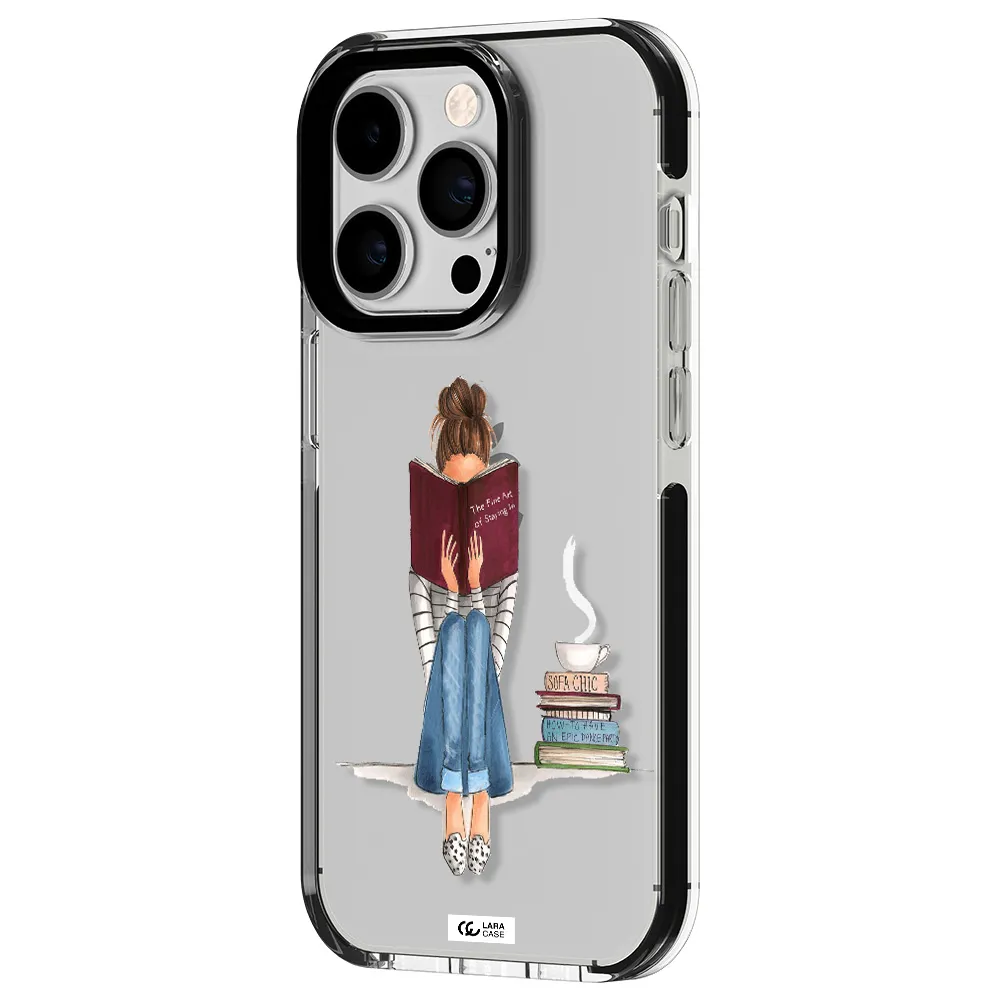 Reading Hobby Girl Apple iPhone 14 pro impact black border Case