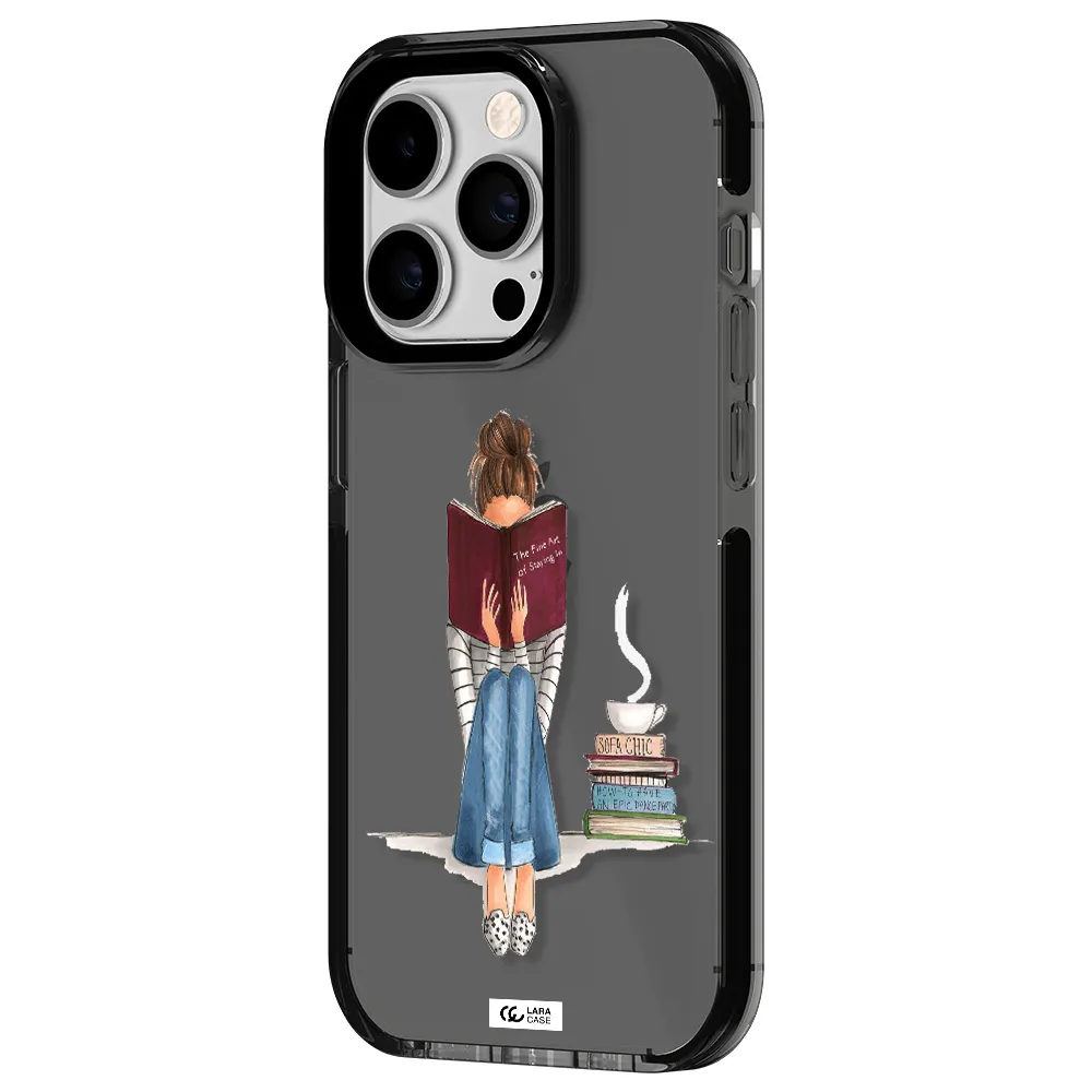 Reading Hobby Girl Apple iPhone 14 pro impact Smoke Black Case
