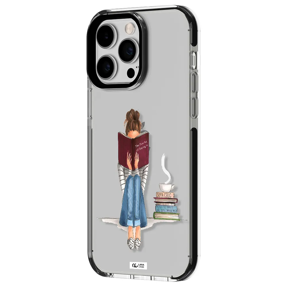 Reading Hobby Girl Apple iPhone 14 pro max impact black border Case