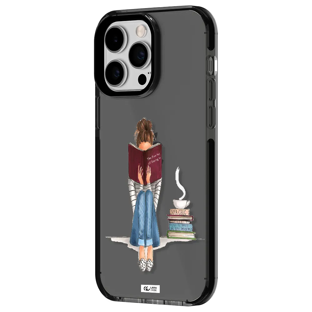 Reading Hobby Girl Apple iPhone 14 pro max impact Smoke Black Case