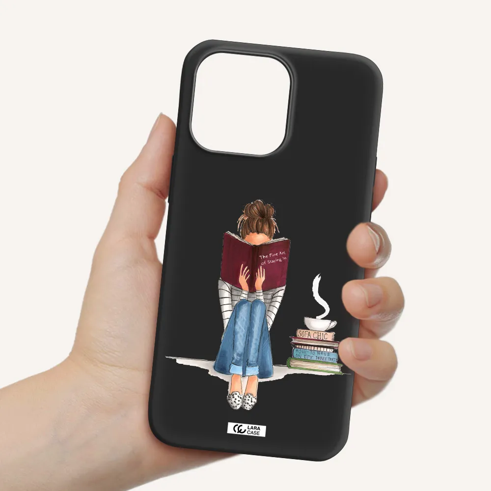 Reading Hobby Girl Apple iPhone 14 pro max Silicone black Case