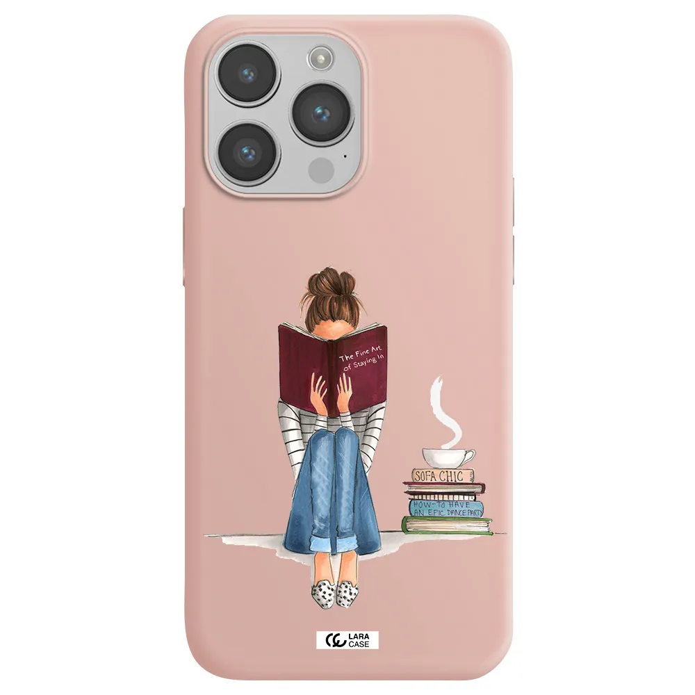 Reading Hobby Girl Apple iPhone 14 pro max Silicone pastel pink Case