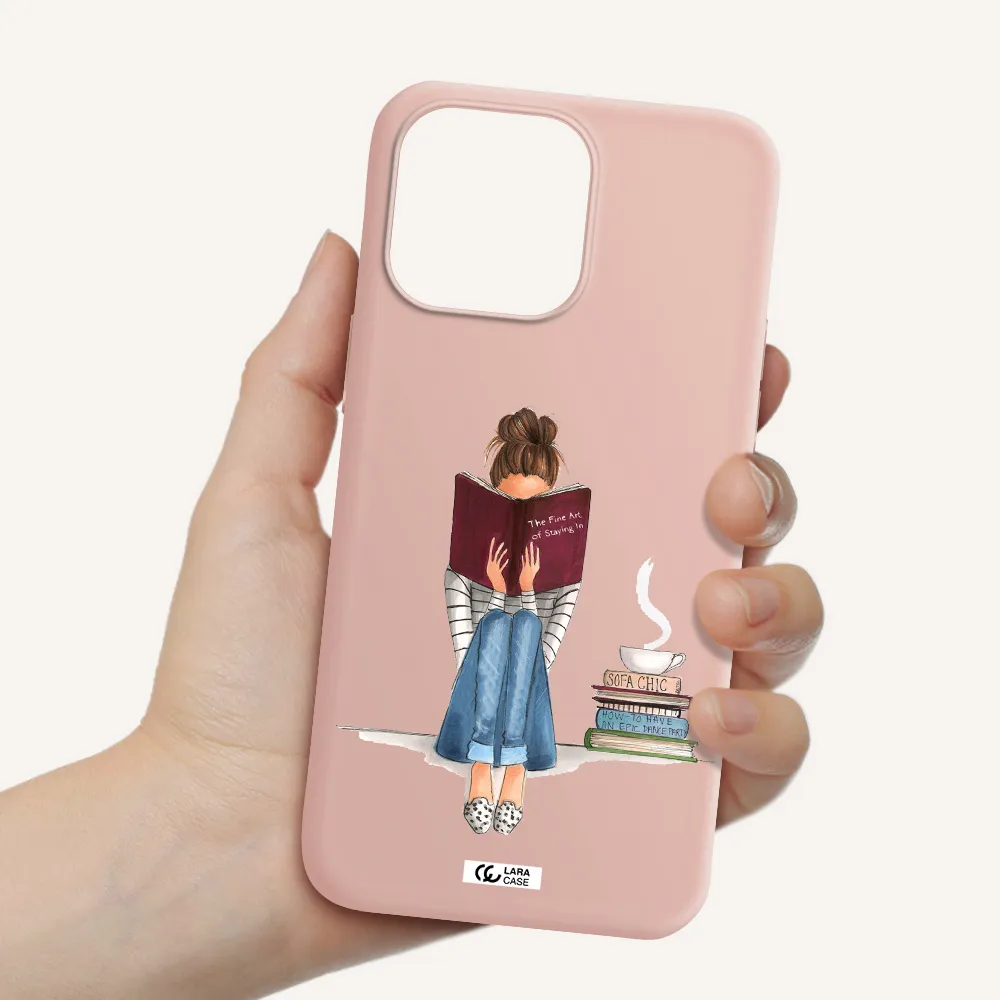Reading Hobby Girl Apple iPhone 14 pro max Silicone pastel pink Case