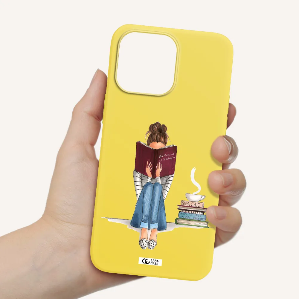 Reading Hobby Girl Apple iPhone 14 pro Silicone canary yellow Case