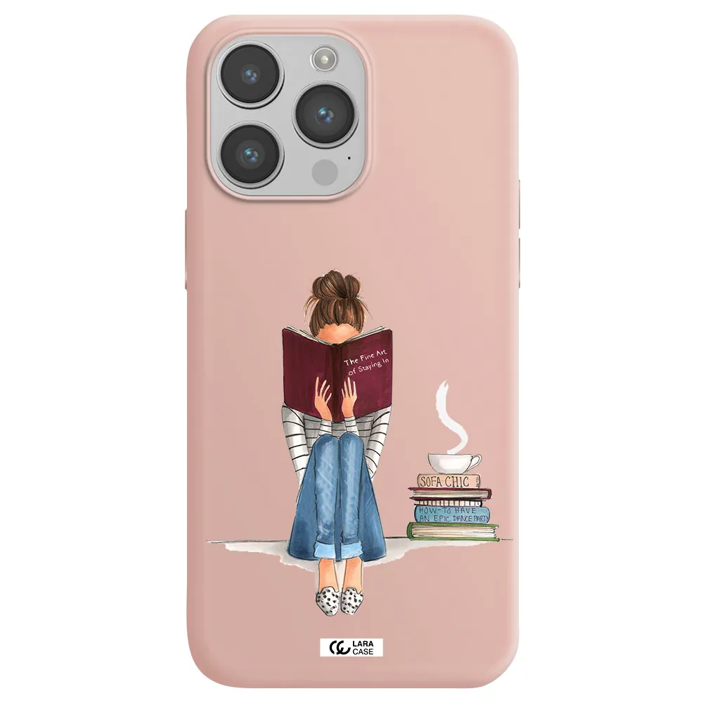 Reading Hobby Girl Apple iPhone 14 pro Silicone pastel pink Case