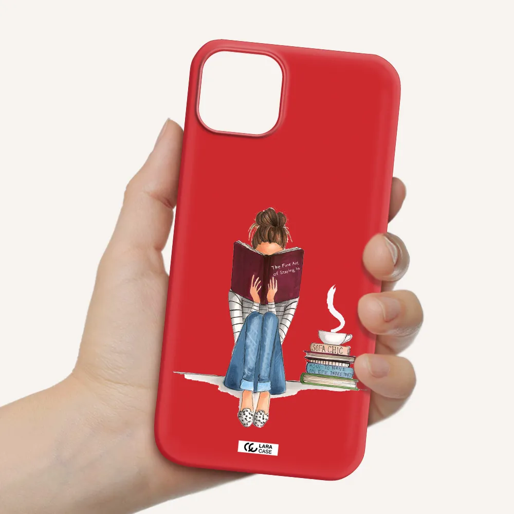 Reading Hobby Girl Apple iPhone 14 Silicone Imperial Red Case
