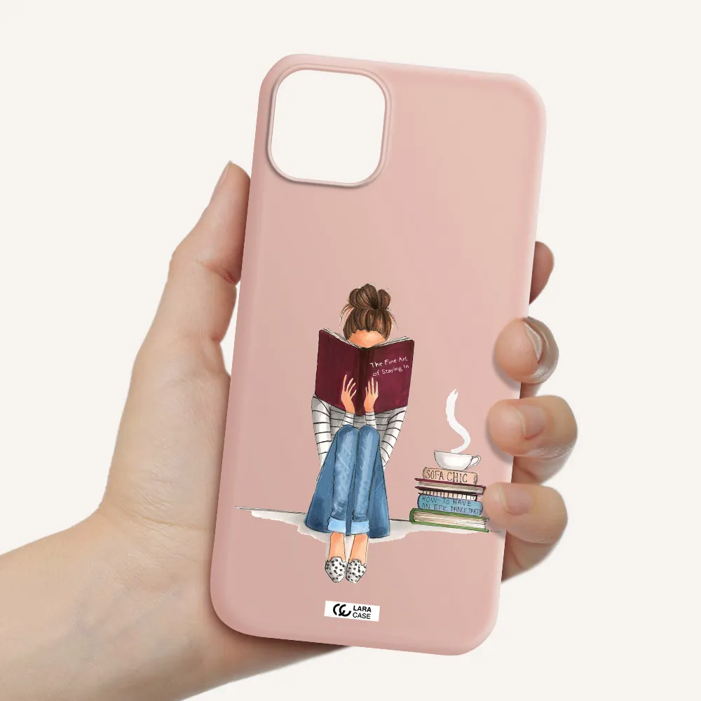 Reading Hobby Girl Apple iPhone 14 Silicone pastel pink Case