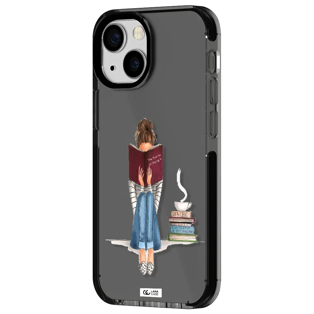 Reading Hobby Girl Apple iPhone 15 impact Smoke Black Case