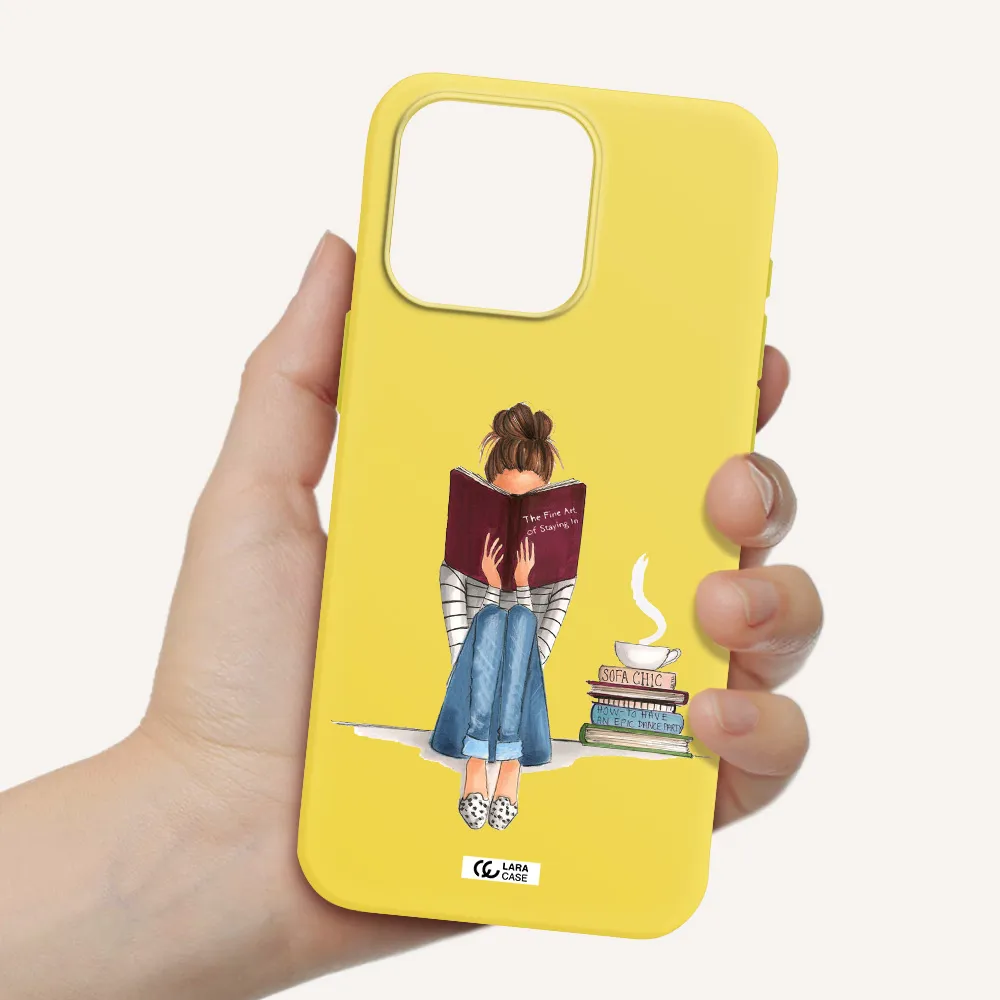 Reading Hobby Girl Apple Iphone 15 Pro max Silicone canary yellow Case