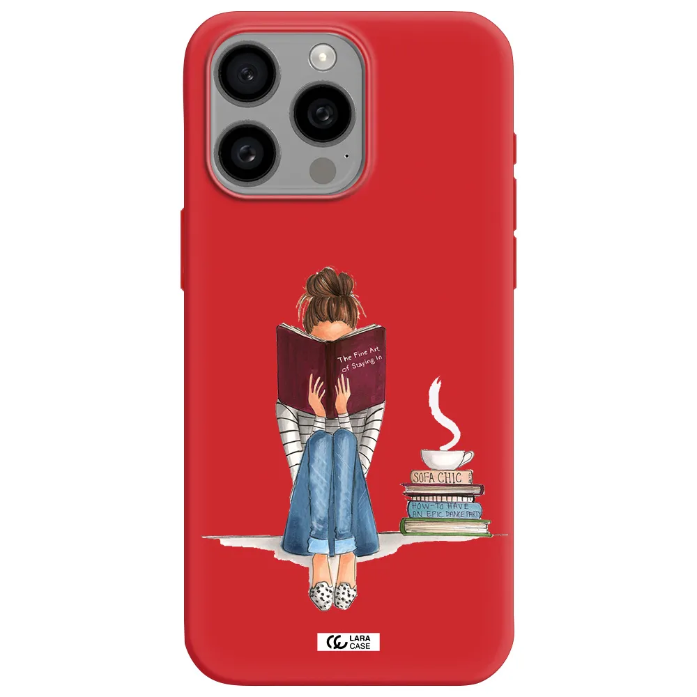 Reading Hobby Girl Apple Iphone 15 Pro Max Silicone Imperial Red Case