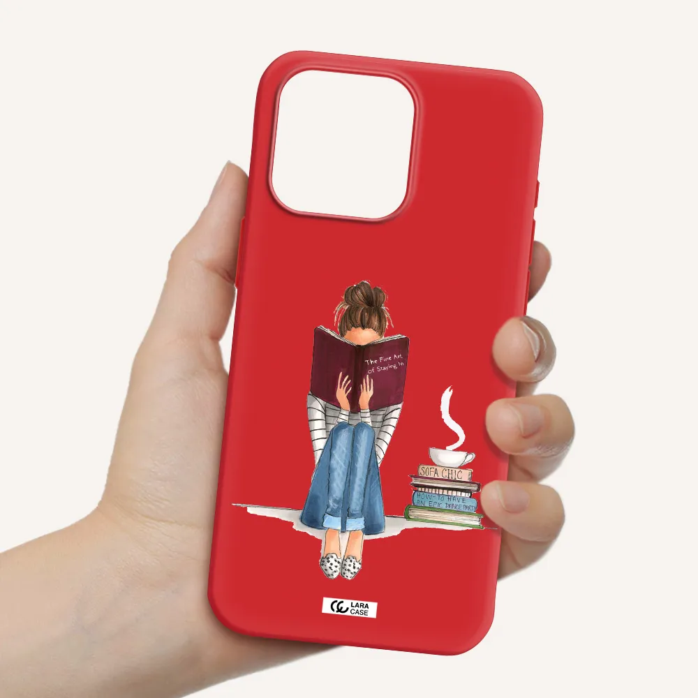 Reading Hobby Girl Apple Iphone 15 Pro Max Silicone Imperial Red Case