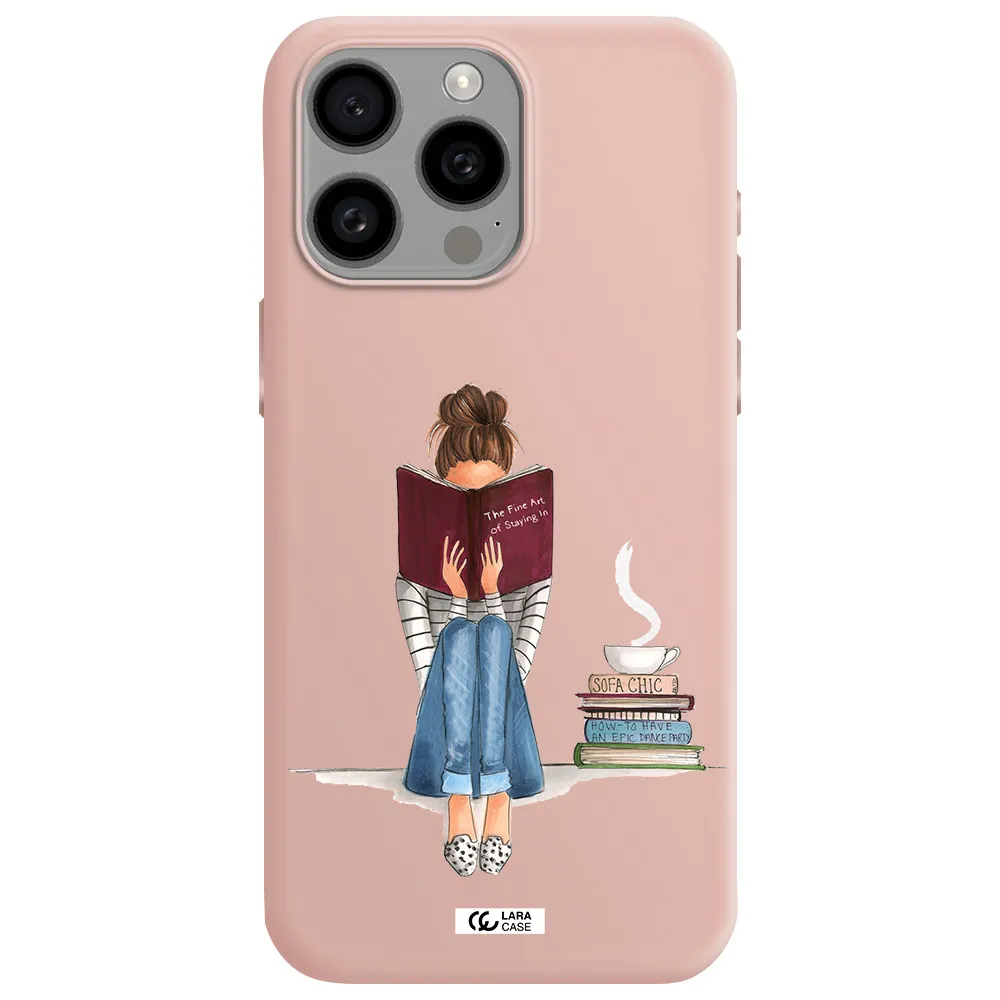 Reading Hobby Girl Apple Iphone 15 Pro max Silicone pastel pink Case