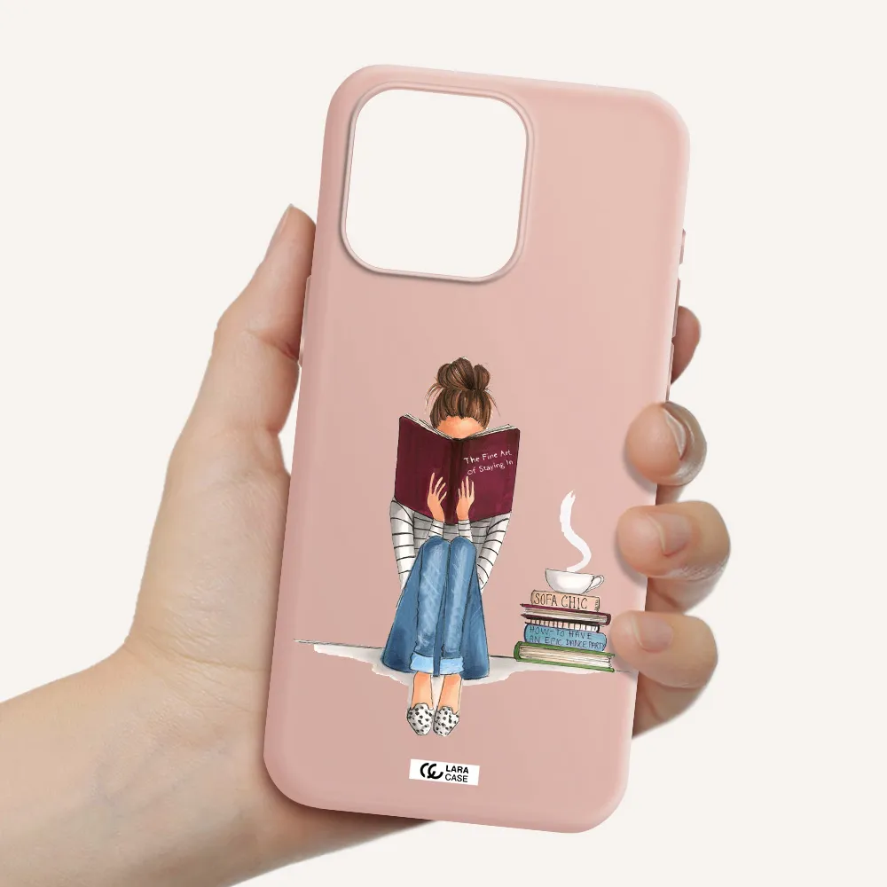 Reading Hobby Girl Apple Iphone 15 Pro max Silicone pastel pink Case