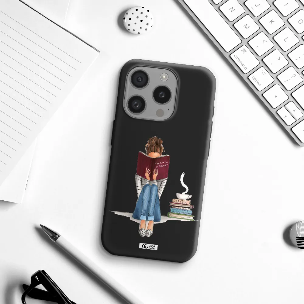 Reading Hobby Girl Apple Iphone 15 Pro Silicone Black Case